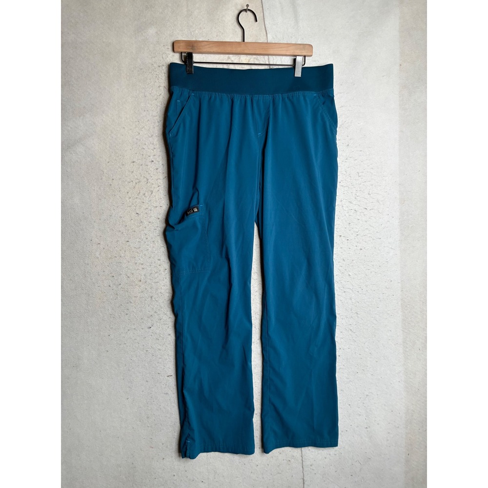 Koi Basics Holly Scrub Pants Teal Blue Cargo Ribbed Waist 732R Medium Regular
